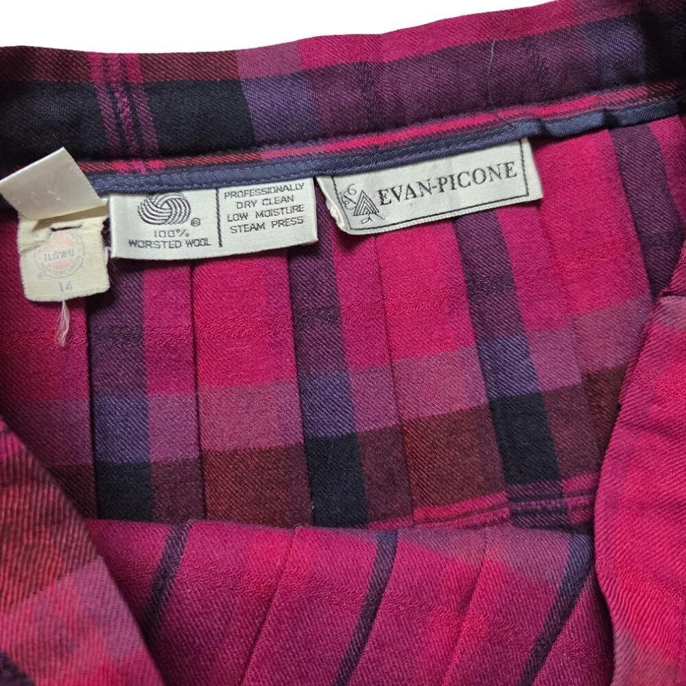 Vintage Evan-Picone Pleated Skirt 14 Worsted Wool Pink USA Midi Skirt 70s/80s